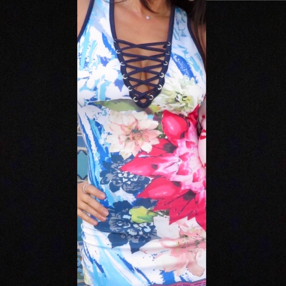 Sexy floral print racer-back mini dress